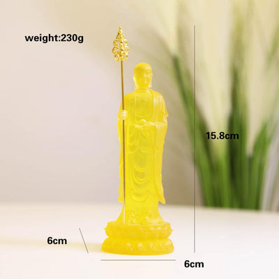 Resin Glass Ksitigarbha Bodhisattva Statue: Home Temple Decor (6.22 inch)