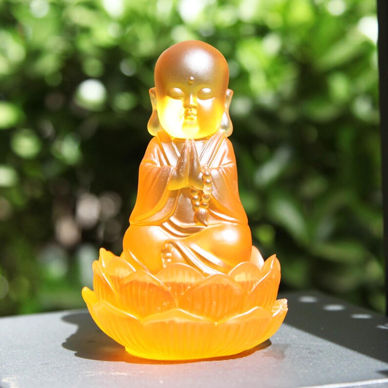 Resin Baby Buddha Statue: Amber Tone Home Altar Decor