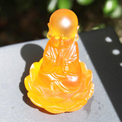Resin Baby Buddha Statue: Amber Tone Home Altar Decor