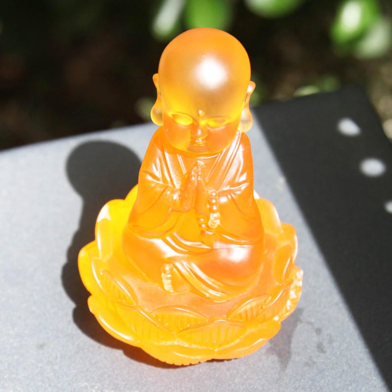 Resin Baby Buddha Statue: Amber Tone Home Altar Decor