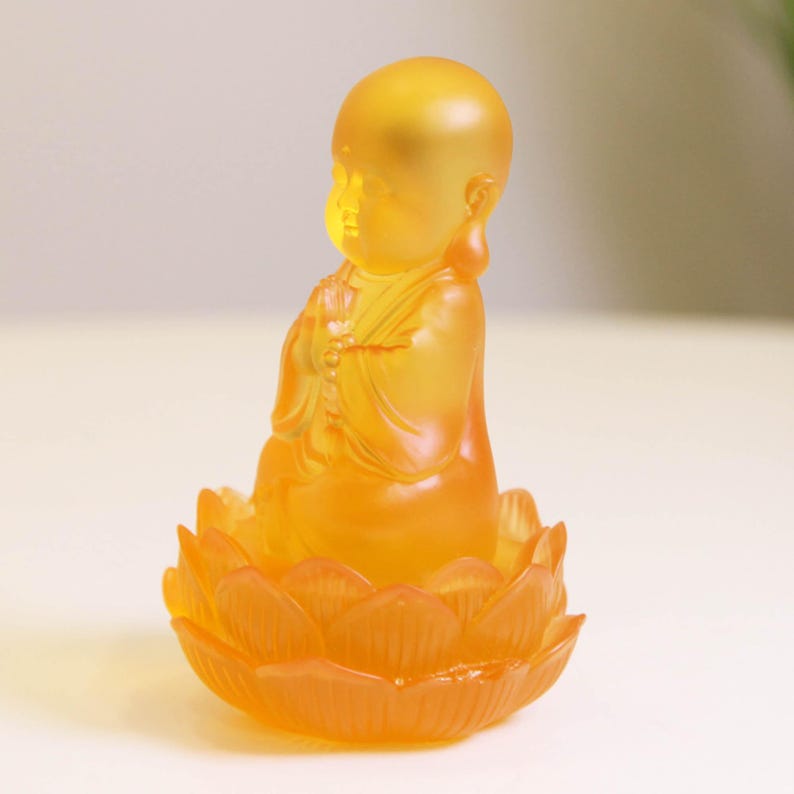 Resin Baby Buddha Statue: Amber Tone Home Altar Decor