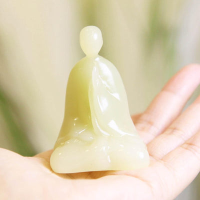 Jade Buddha Statue, Resin Base, Home Living Room Desktop Ornaments, Chinese Zen Porch Study Room Decoration, Housewarming Gift