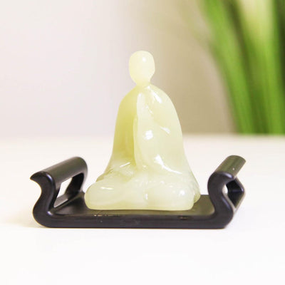 Jade Buddha Statue, Resin Base, Home Living Room Desktop Ornaments, Chinese Zen Porch Study Room Decoration, Housewarming Gift
