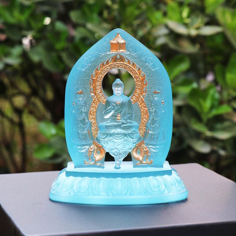 Statue du Bouddha de la Médecine émaillée : Décoration de Temple Bodhisattva Soleil et Lune