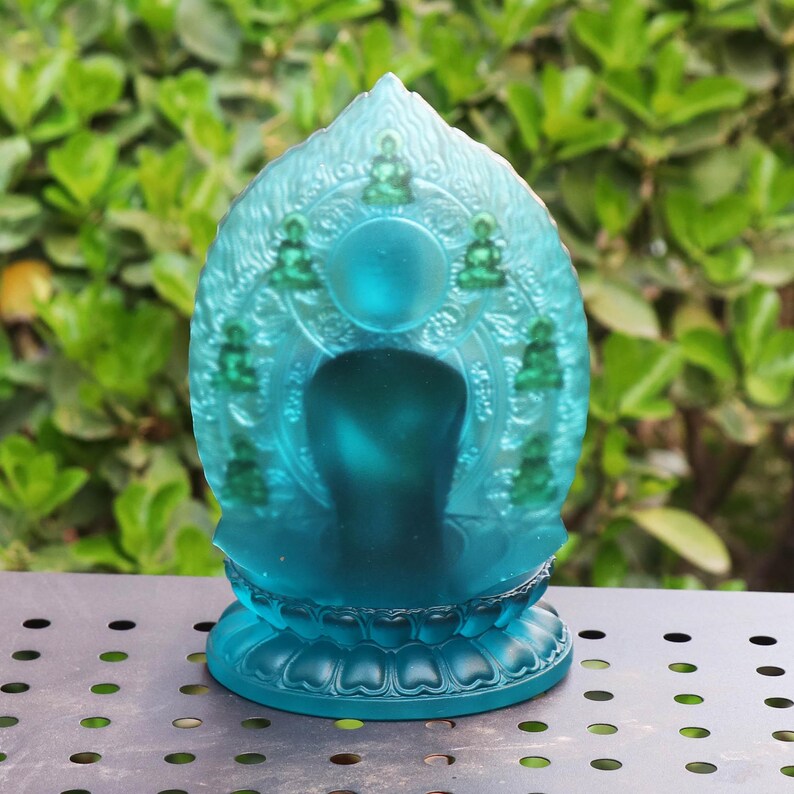 Lake Blue Glass Medicine Buddha Statue: Buddhist Temple Decor