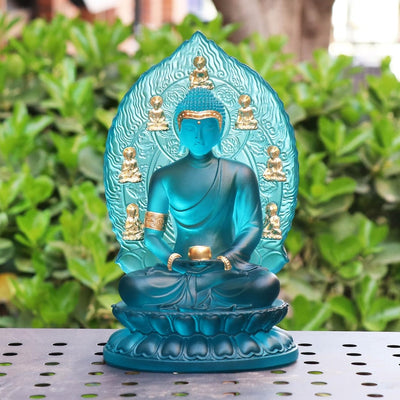 Lake Blue Glass Medicine Buddha Statue: Buddhist Temple Decor