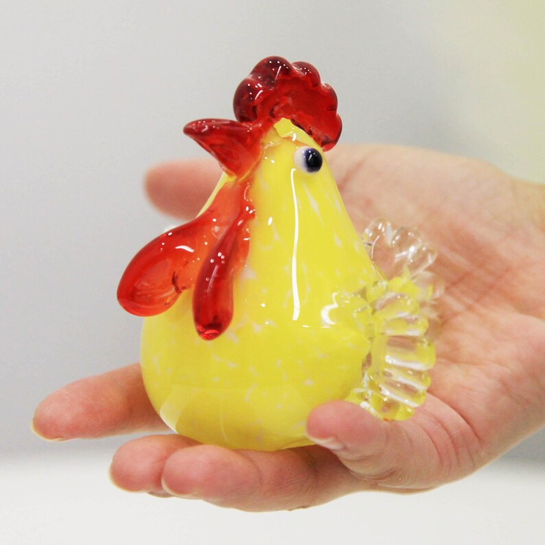Ornement de coq en verre coloré : Poupée Poulet Piquant