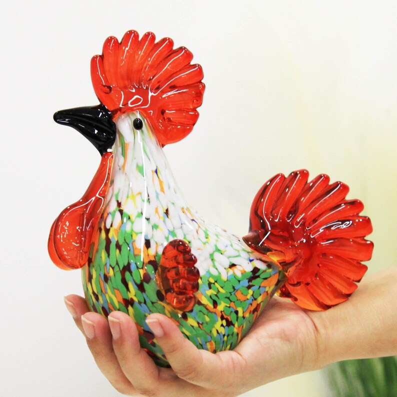 Ornement de coq en verre coloré : Poupée Poulet Piquant
