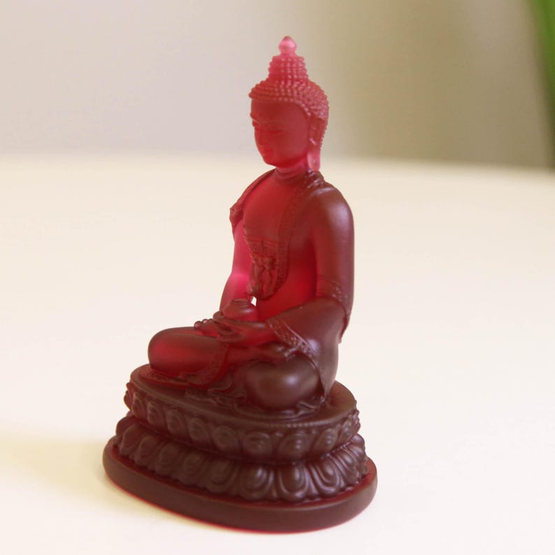 Glass Amitabha Buddha Statue: Handmade Temple Desktop Ornament