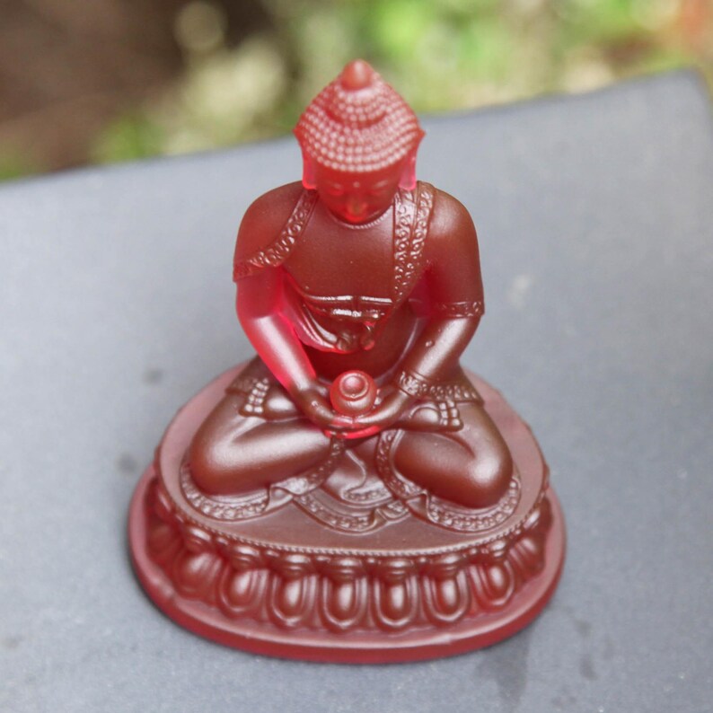 Glass Amitabha Buddha Statue: Handmade Temple Desktop Ornament