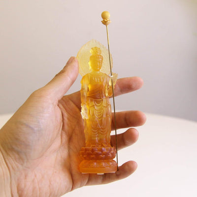 Handmade Glass Buddha Statue: Eastern Saints Ornament (13cm)