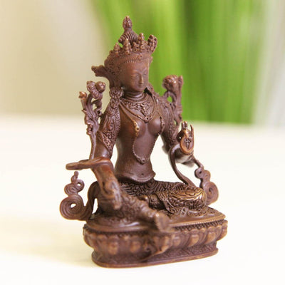 Handmade Copper Green Tara Buddha Statue: Buddhist Ornament