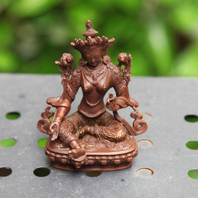 Handmade Copper Green Tara Buddha Statue: Buddhist Ornament
