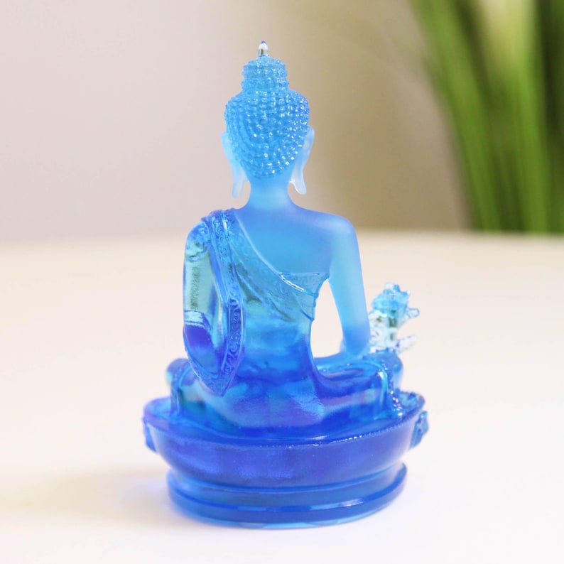 Glass Medicine Buddha Statue: Home Temple Decor, Gift for Mom, Handmade Glass Buddha Statue, Home Glass Ornament