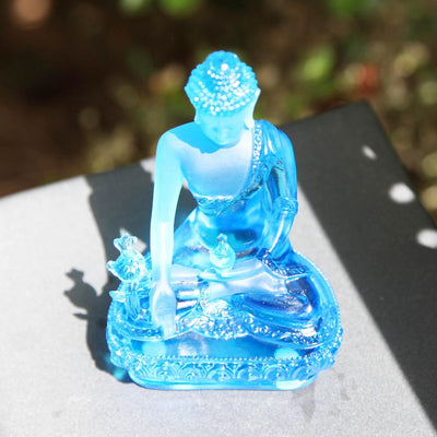 Glass Medicine Buddha Statue: Home Temple Decor, Gift for Mom, Handmade Glass Buddha Statue, Home Glass Ornament