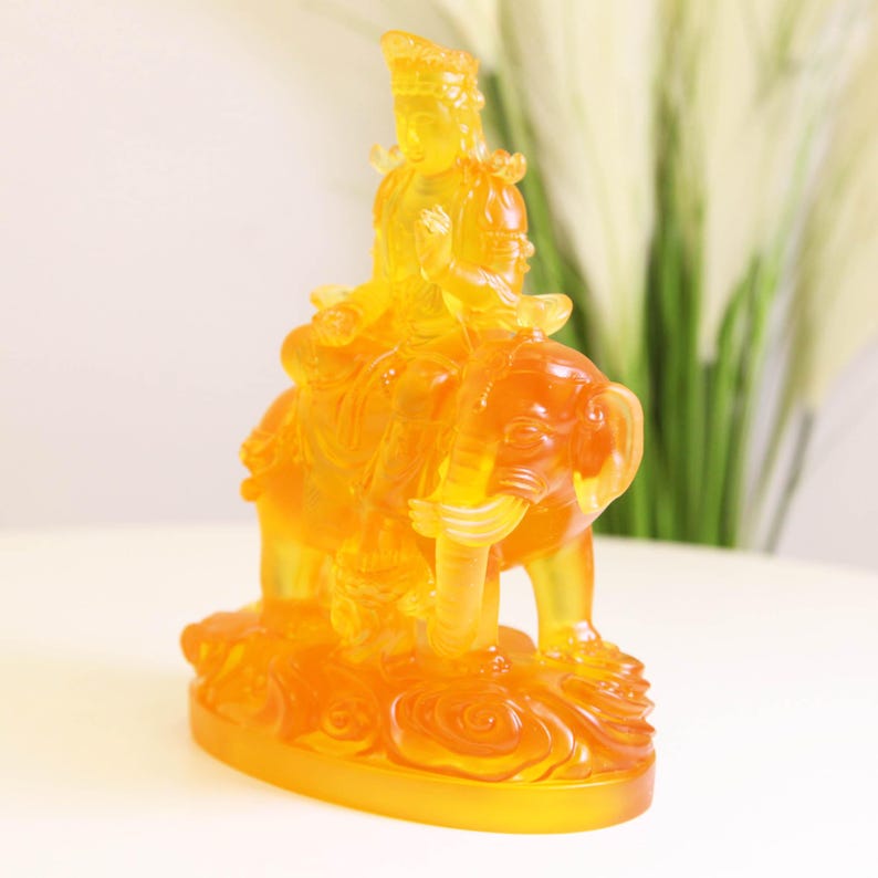 Resin handmade Samantabhadra Buddha Statue Ornaments, Home Buddhist Temple Offering Crafts Ornaments, Mount Elephant