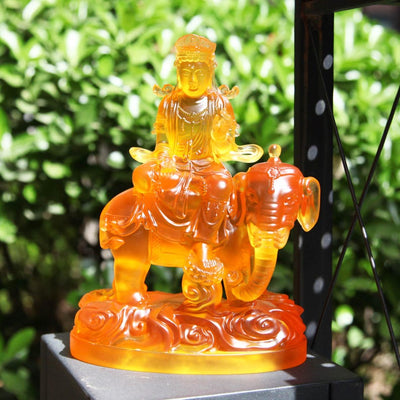 Resin handmade Samantabhadra Buddha Statue Ornaments, Home Buddhist Temple Offering Crafts Ornaments, Mount Elephant