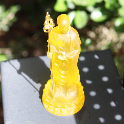 Resin Glass Ksitigarbha Bodhisattva Statue: Home Temple Decor (6.22 inch)