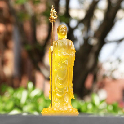 Resin Glass Ksitigarbha Bodhisattva Statue: Home Temple Decor (6.22 inch)