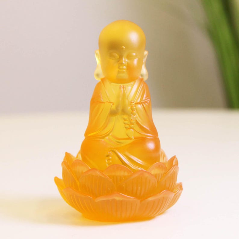 Resin Baby Buddha Statue: Amber Tone Home Altar Decor