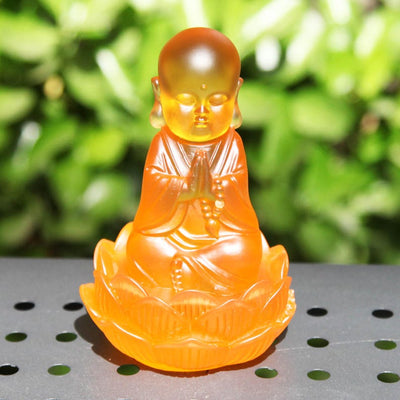 Resin Baby Buddha Statue: Amber Tone Home Altar Decor