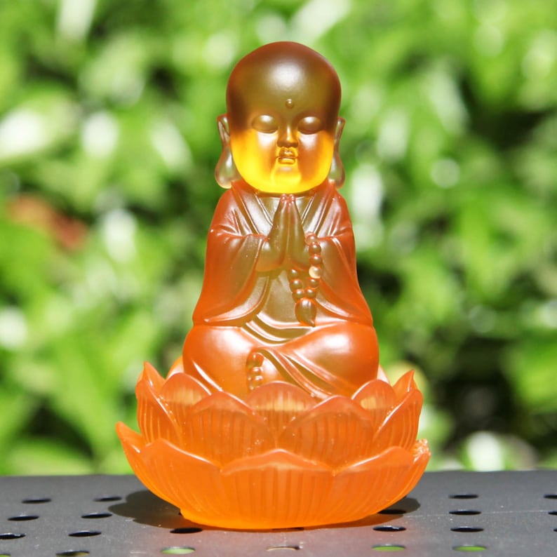 Resin Baby Buddha Statue: Amber Tone Home Altar Decor