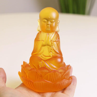 Resin Baby Buddha Statue: Amber Tone Home Altar Decor