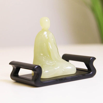 Jade Buddha Statue, Resin Base, Home Living Room Desktop Ornaments, Chinese Zen Porch Study Room Decoration, Housewarming Gift