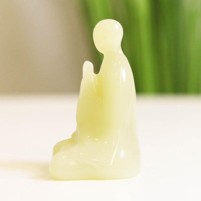 Jade Buddha Statue, Resin Base, Home Living Room Desktop Ornaments, Chinese Zen Porch Study Room Decoration, Housewarming Gift