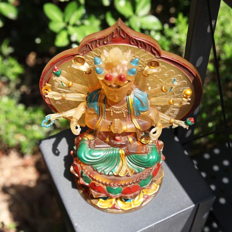 Hand-Painted Liuli Glass Guanyin Bodhisattva Statue: Devotional Altar Art