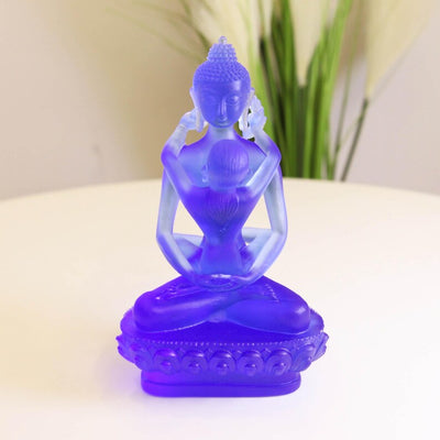 Liuli Glass Samantabhadra Buddha Statue: Tibetan Yab-Yum Altar Sculpture (22cm)