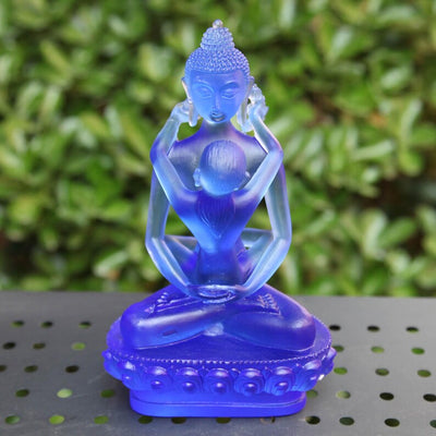 Liuli Glass Samantabhadra Buddha Statue: Tibetan Yab-Yum Altar Sculpture (22cm)