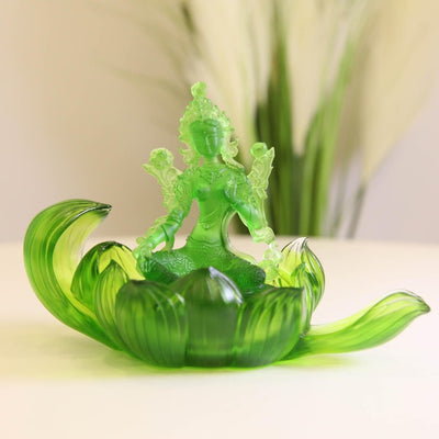 Green Tara Buddha Statue: Liuli Lotus Zen Ornament