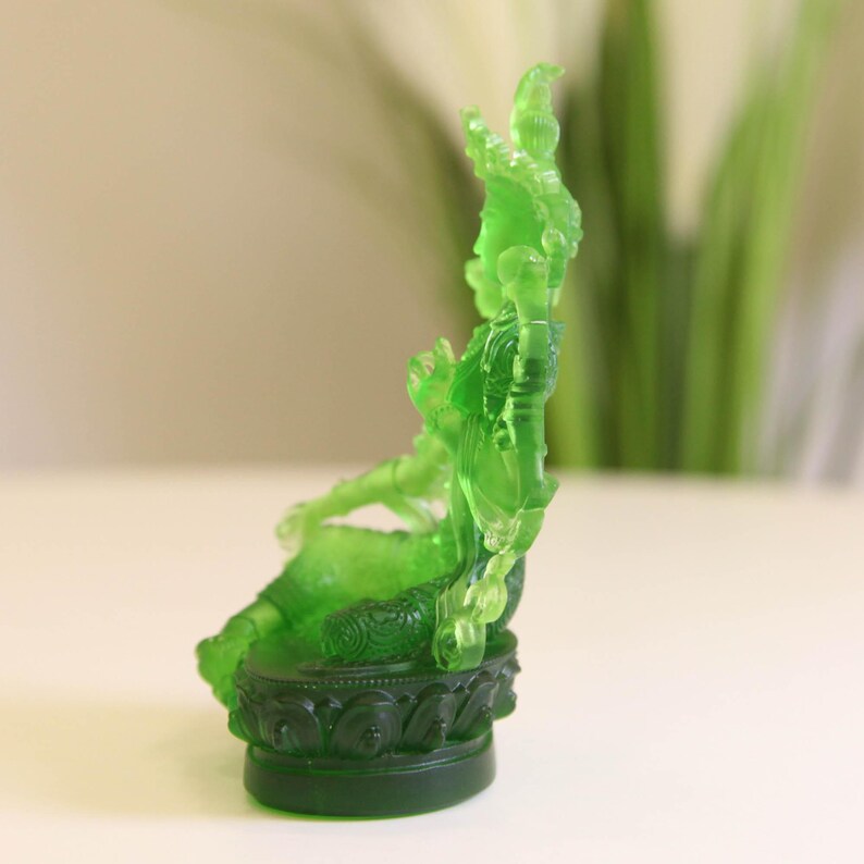 Green Tara Buddha Statue: Liuli Lotus Zen Ornament
