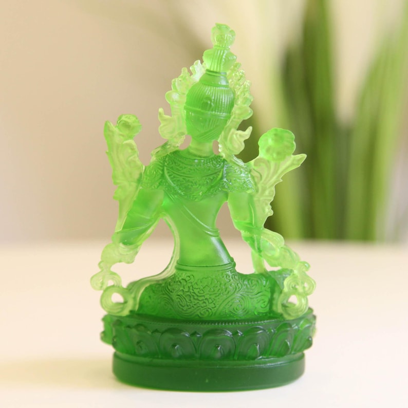 Green Tara Buddha Statue: Liuli Lotus Zen Ornament