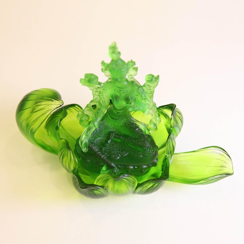 Green Tara Buddha Statue: Liuli Lotus Zen Ornament