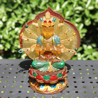Hand-Painted Liuli Glass Guanyin Bodhisattva Statue: Devotional Altar Art