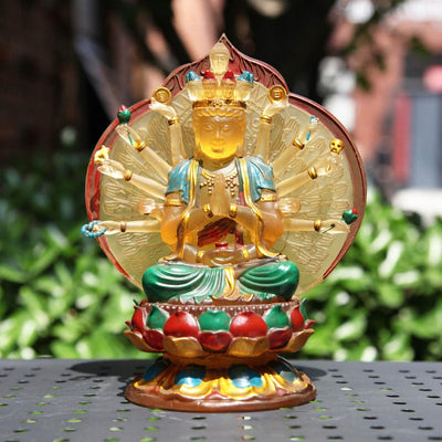 Hand-Painted Liuli Glass Guanyin Bodhisattva Statue: Devotional Altar Art