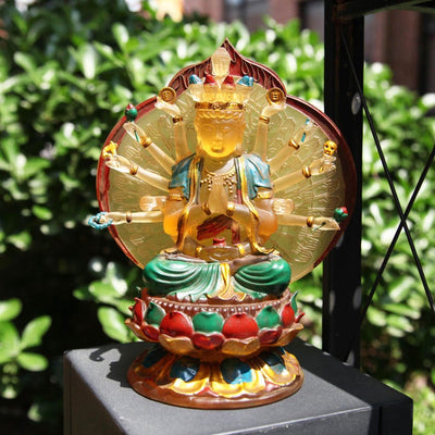 Hand-Painted Liuli Glass Guanyin Bodhisattva Statue: Devotional Altar Art