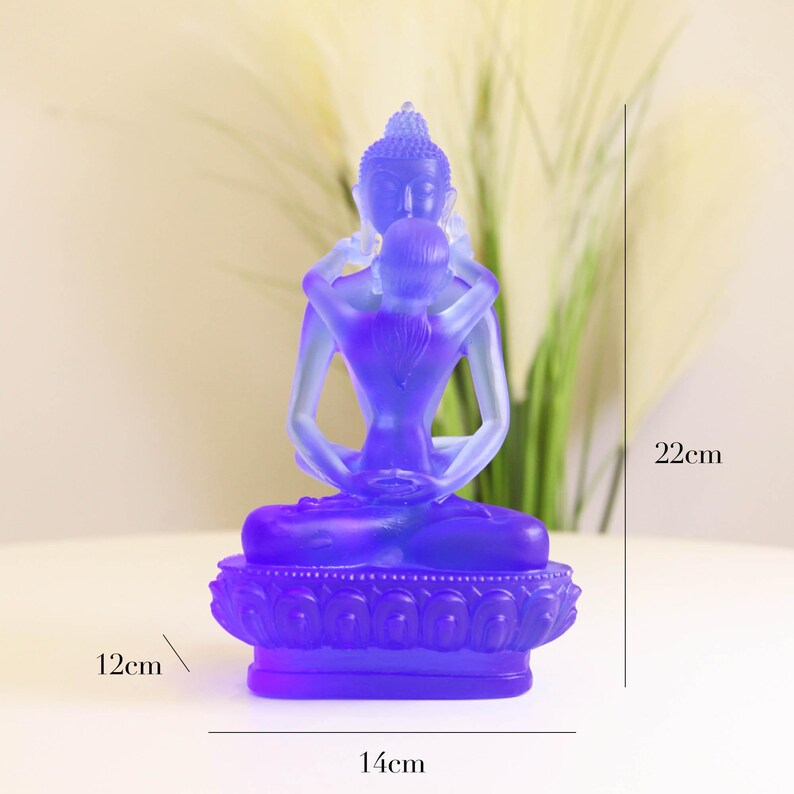 Statue de Bouddha Samantabhadra en verre Liuli : Sculpture d'autel tibétaine Yab-Yum (22cm)