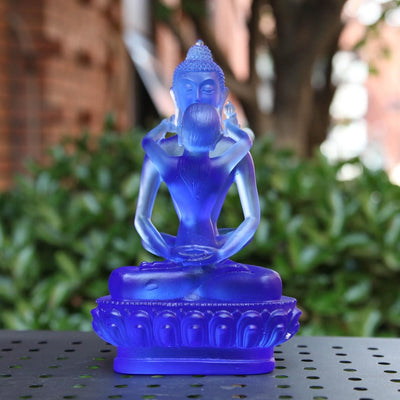 Liuli Glass Samantabhadra Buddha Statue: Tibetan Yab-Yum Altar Sculpture (22cm)