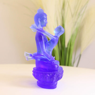 Liuli Glass Samantabhadra Buddha Statue: Tibetan Yab-Yum Altar Sculpture (22cm)