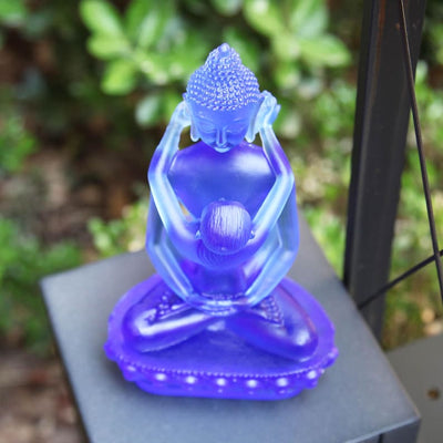 Liuli Glass Samantabhadra Buddha Statue: Tibetan Yab-Yum Altar Sculpture (22cm)