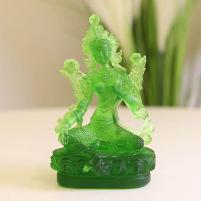 Green Tara Buddha Statue: Liuli Lotus Zen Ornament