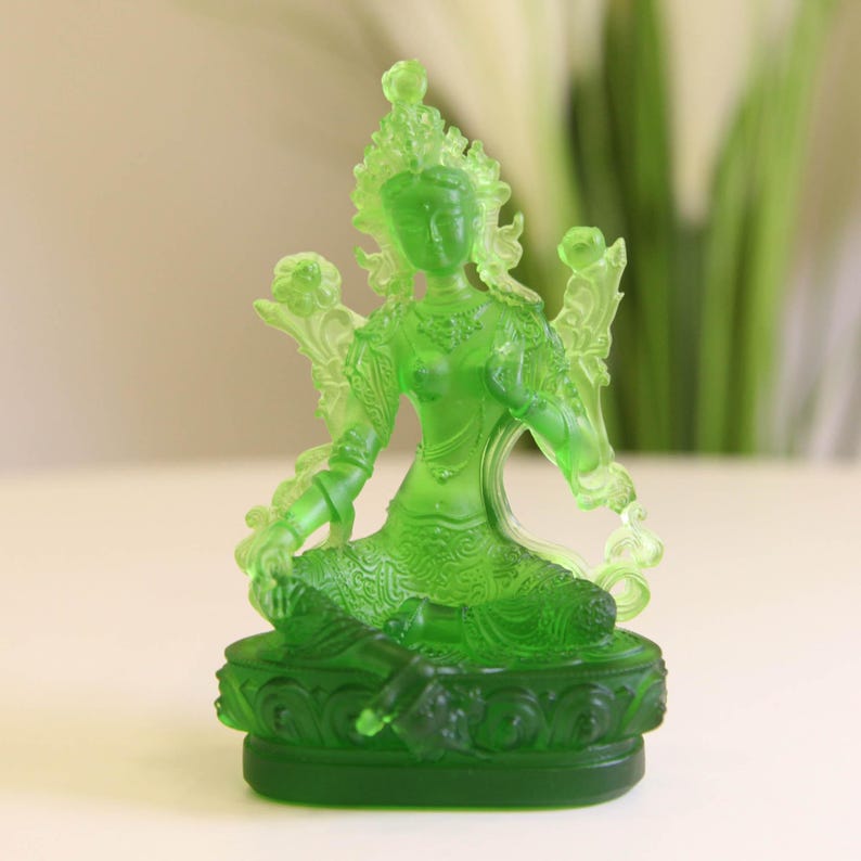 Green Tara Buddha Statue: Liuli Lotus Zen Ornament