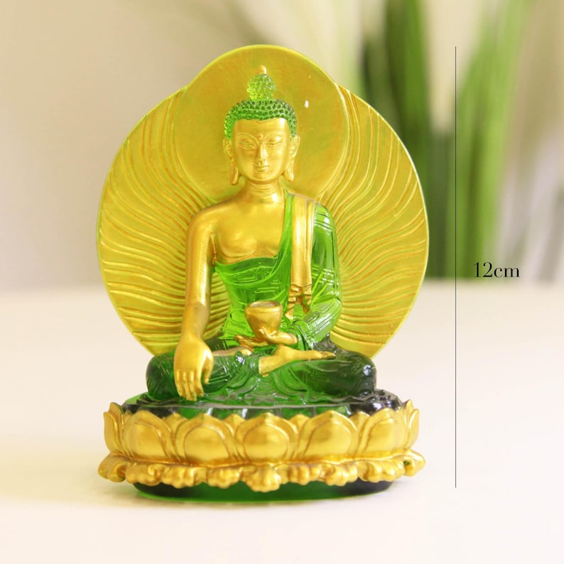 Glass Sakyamuni Buddha Statue: Hand-Painted Medicine Buddha Decor