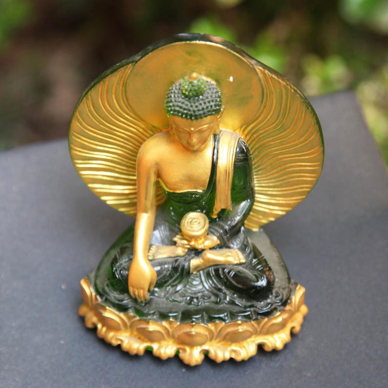 Glass Sakyamuni Buddha Statue: Hand-Painted Medicine Buddha Decor