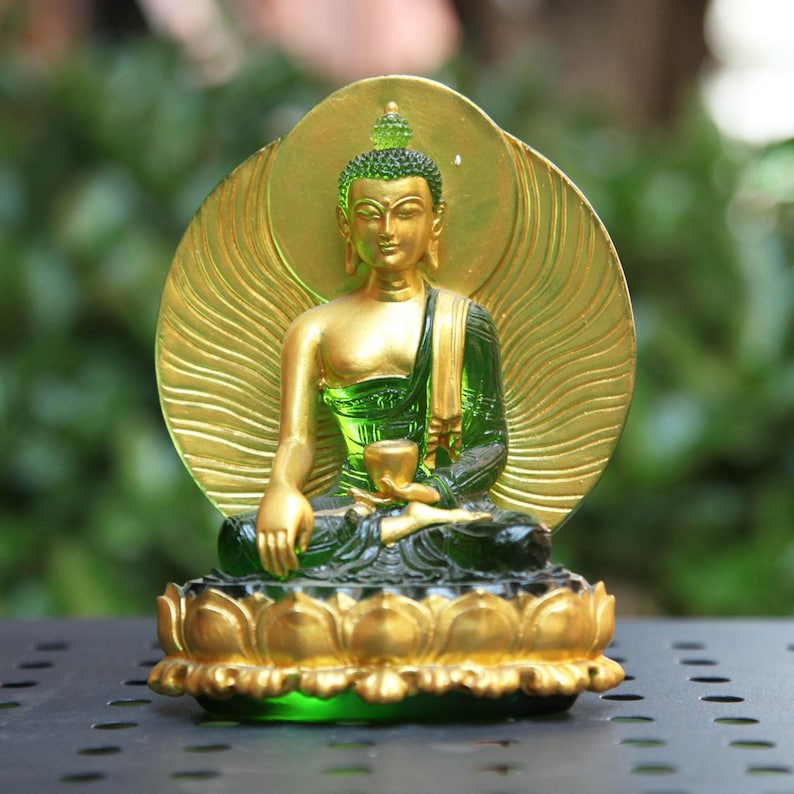 Glass Sakyamuni Buddha Statue: Hand-Painted Medicine Buddha Decor