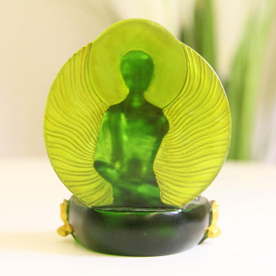 Glass Sakyamuni Buddha Statue: Hand-Painted Medicine Buddha Decor