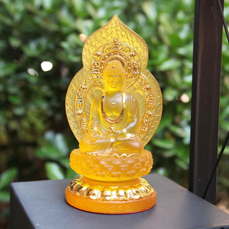 Resin Amitabha Buddha Statue, Home Living Room Worship Buddhist, Temple Three Treasures Buddha To Protect Peace Ornaments